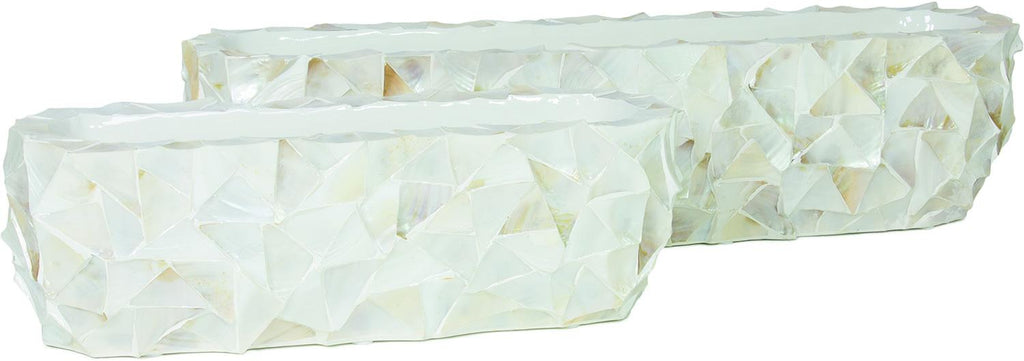 SHELL table top planter, 90x20/20 cm, white mother of pearl