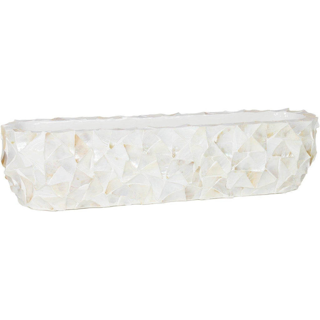 SHELL table top planter, 90x20/20 cm, white mother of pearl