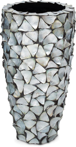 SHELL planter, 40/77 cm, silver-blue, mother of pearl
