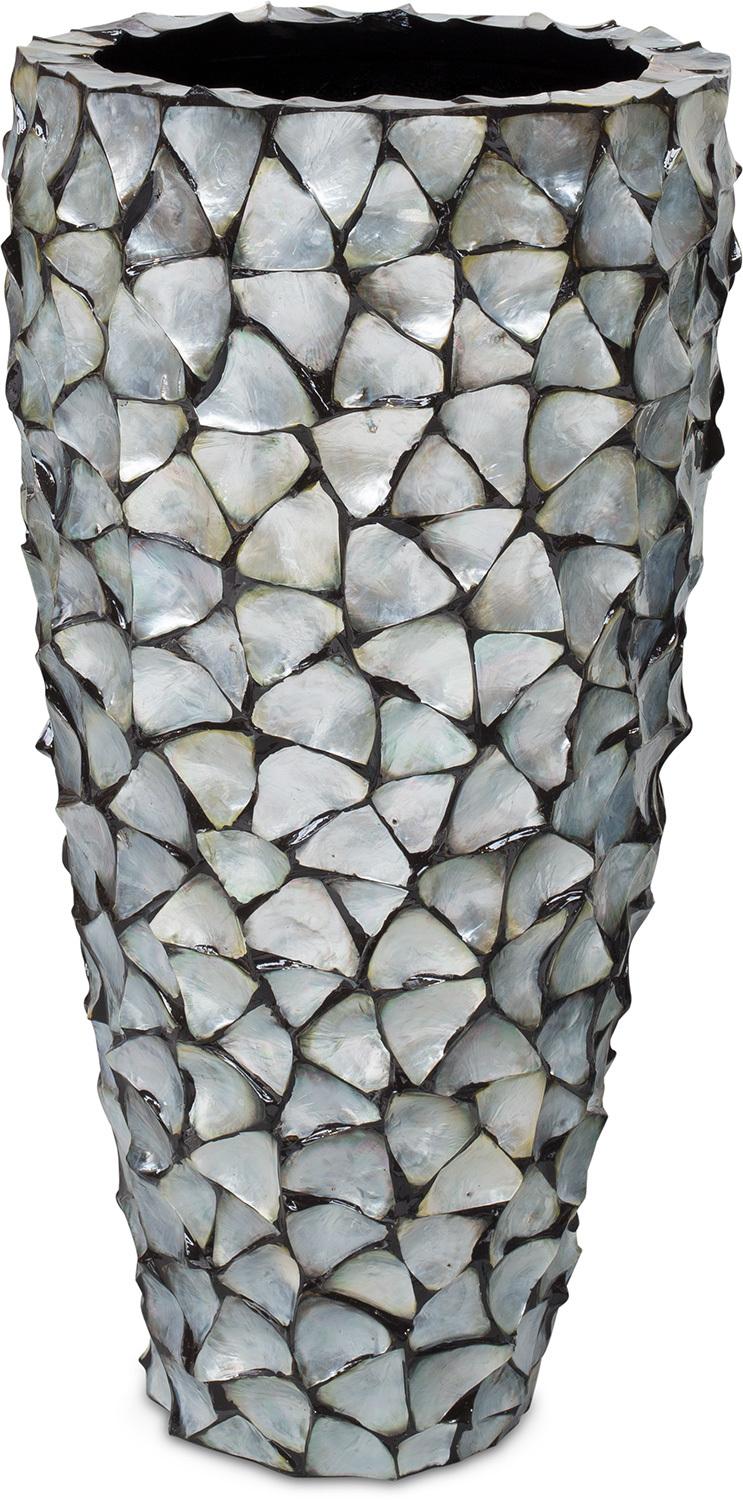 SHELL planter, 50/96 cm, silver-blue, mother of pearl