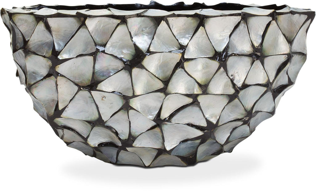 SHELL planter oval, 60x26/30 cm, silver-blue, mother of pearl