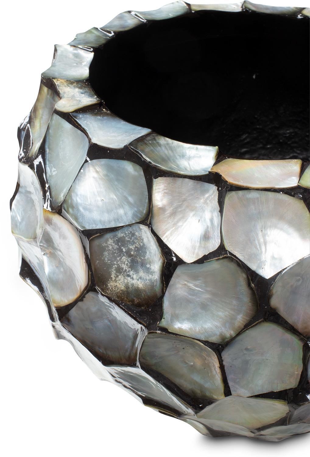 SHELL planter, 40/77 cm, silver/blue mother of pearl