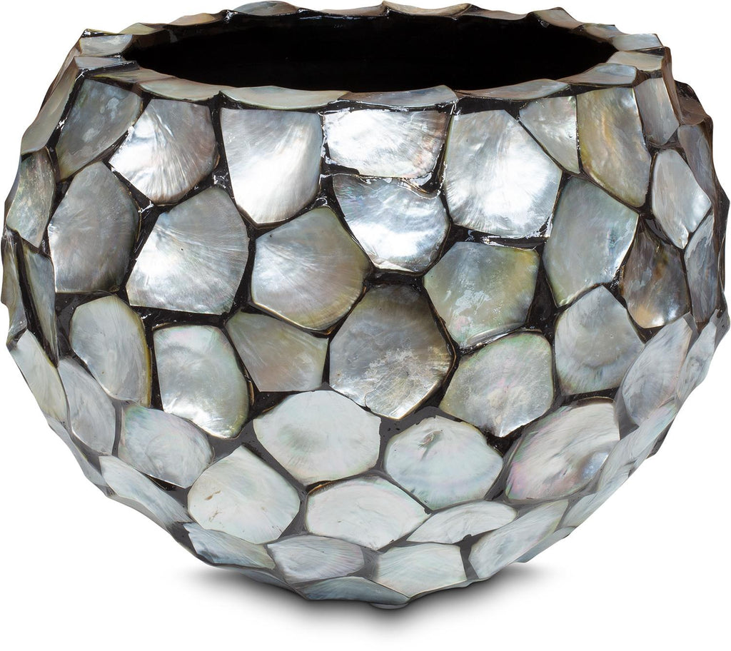 SHELL planter, 40/77 cm, silver/blue mother of pearl