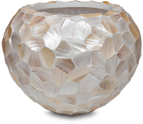SHELL planter, 40/77 cm, white/brown mother of pearl