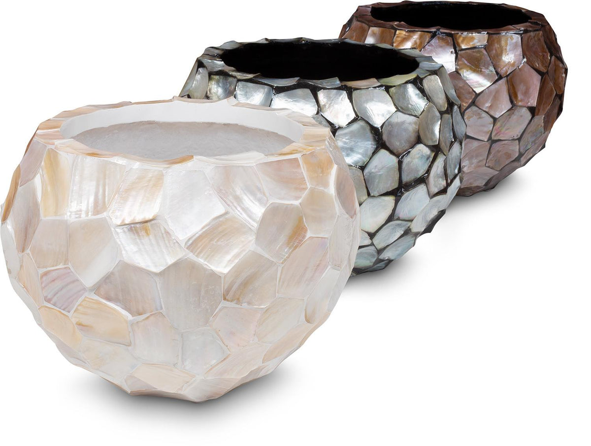 SHELL planter, 40/77 cm, white/brown mother of pearl – Kingplanters